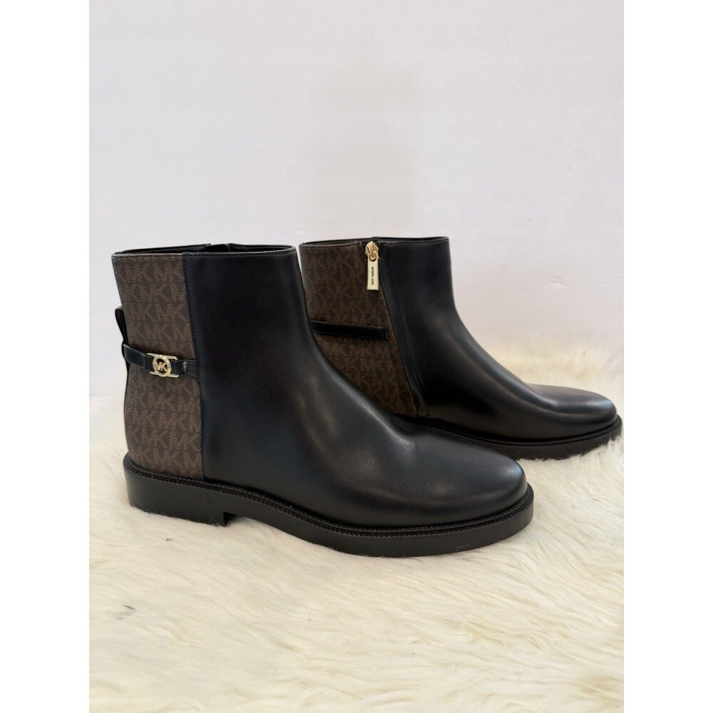 Michael Kors Mandy Block Heel Booties Black Brown Monogram Size 11M New - Picture 4 of 16